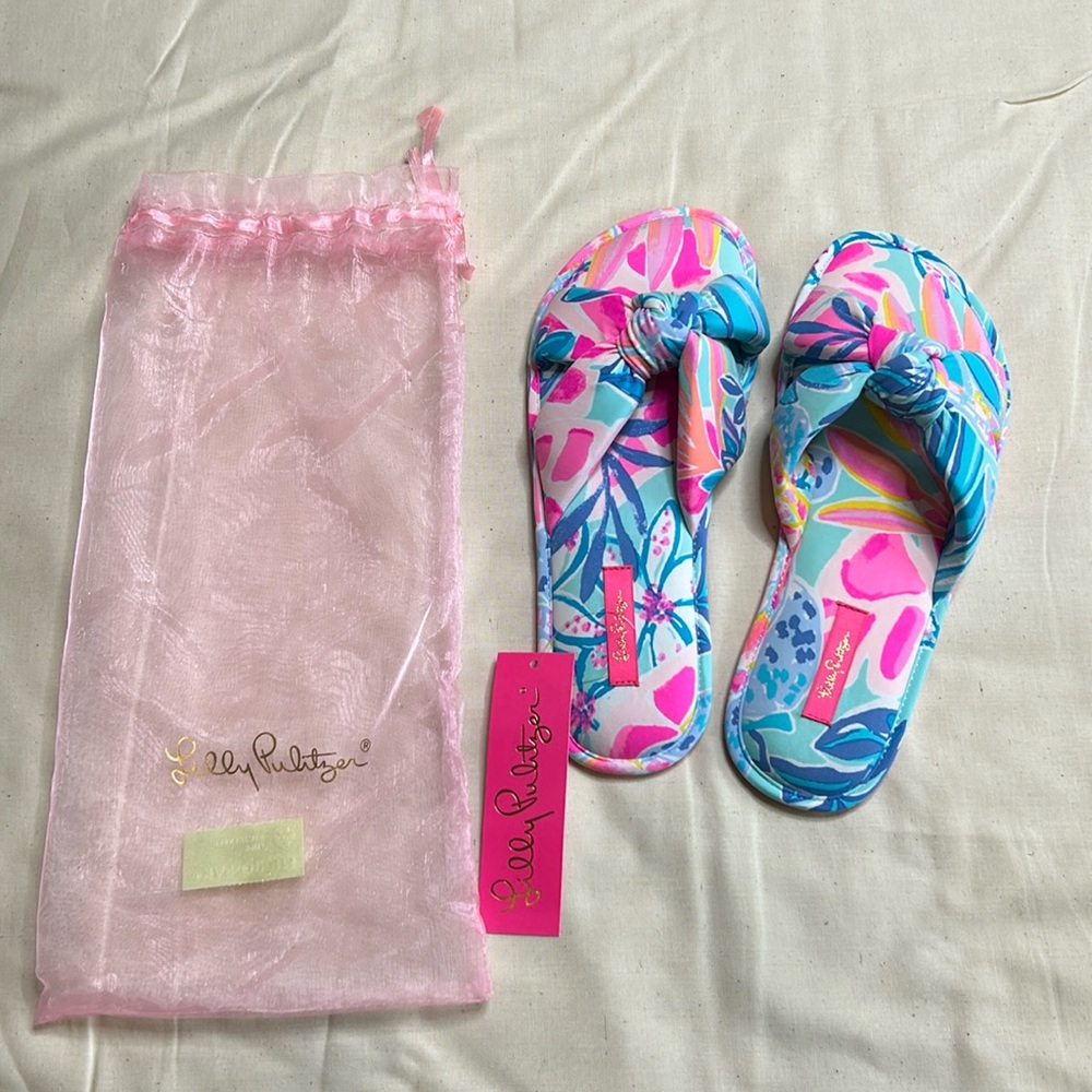 Lilly Pulitzer GWP Pool Slipper, Sea Glass Rainforest Retreat L/XL | never worn